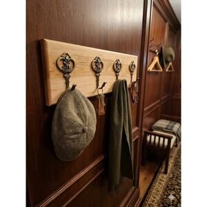 Handcrafted Maple Wall Rack with Ornate Victorian-Style Hooks